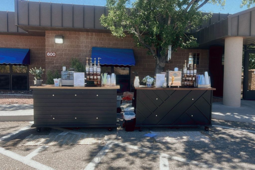 Coffee catering station set up at an event.