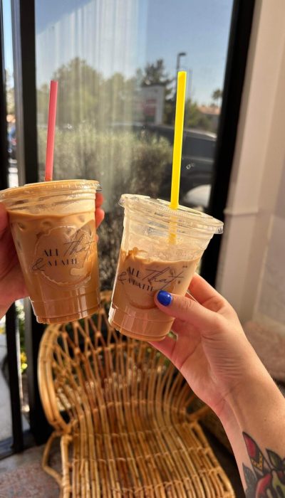 A Cheers With Two Custom Branded, Iced Latte Cups